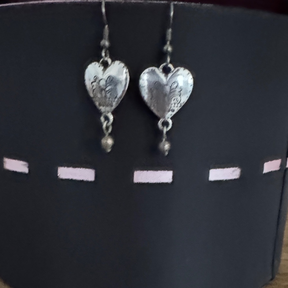 Brighton Vintage Signature Silver Tone Heart Drop Earrings